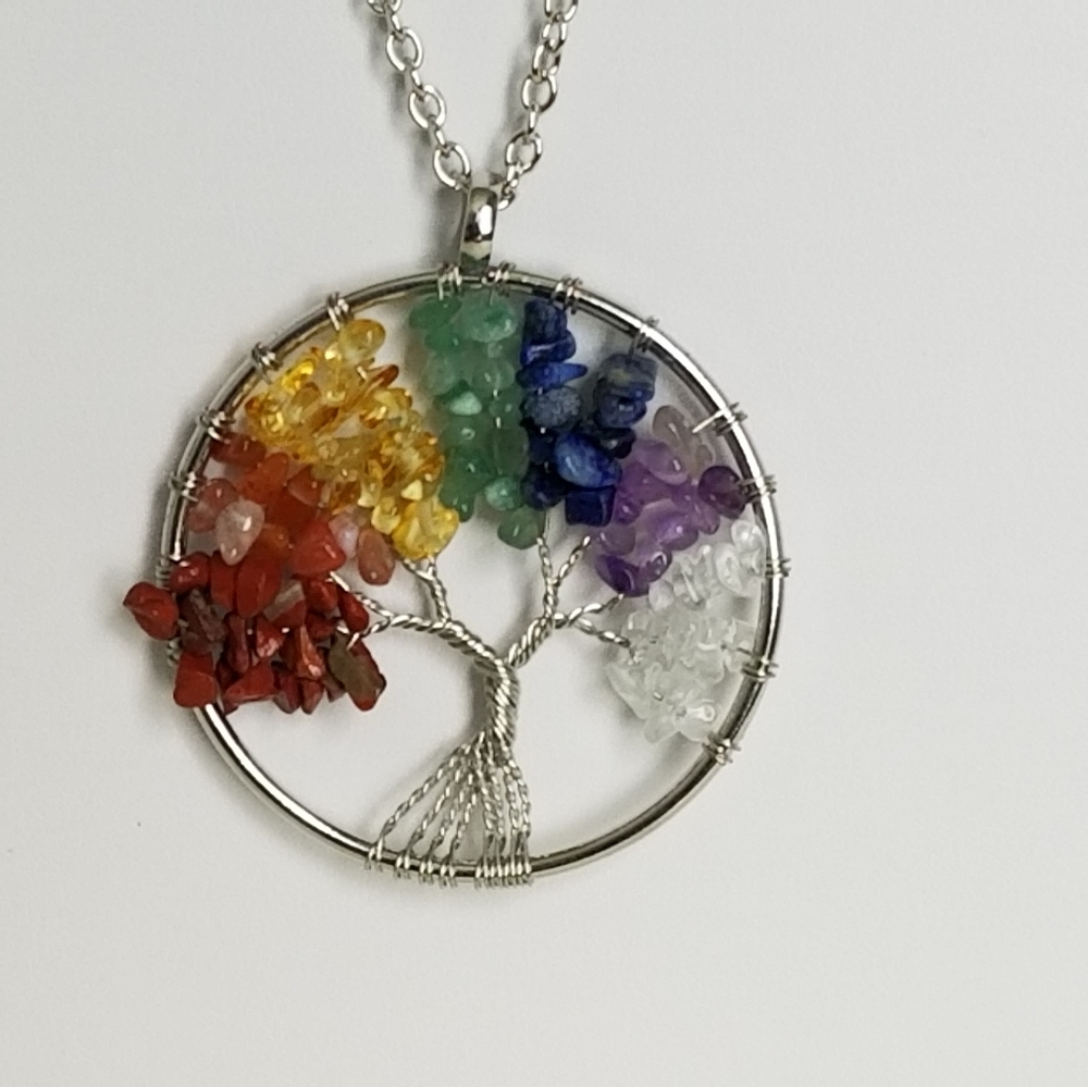 7 Chakra Natural Quartz Stone Treeof Life Necklace